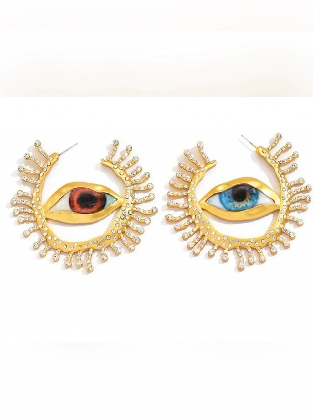 Avant-Garde Evil Eye Rhinestone Statement Hoops Earrings